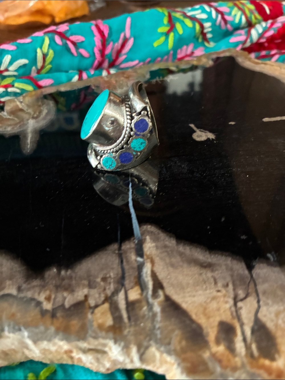 Turquoise Oval Stone Silver Ring - Turquoise Blue Women's Jewelry - Picture 4 of 5